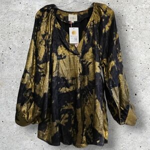 Umgee Women's Metallic Gold and Black Blouse Size Large